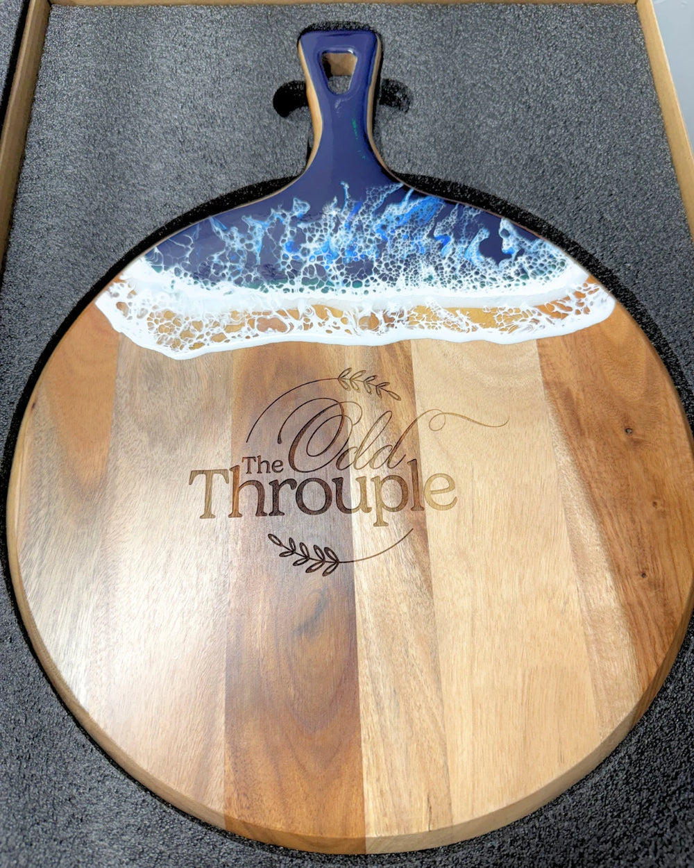 Ocean resin serving board with personalized engraving